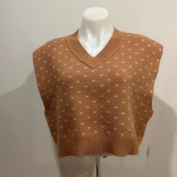 NWT Free People Over-Sized Brown and Pink V-Neck Sweater Vest - Picture 6 of 16